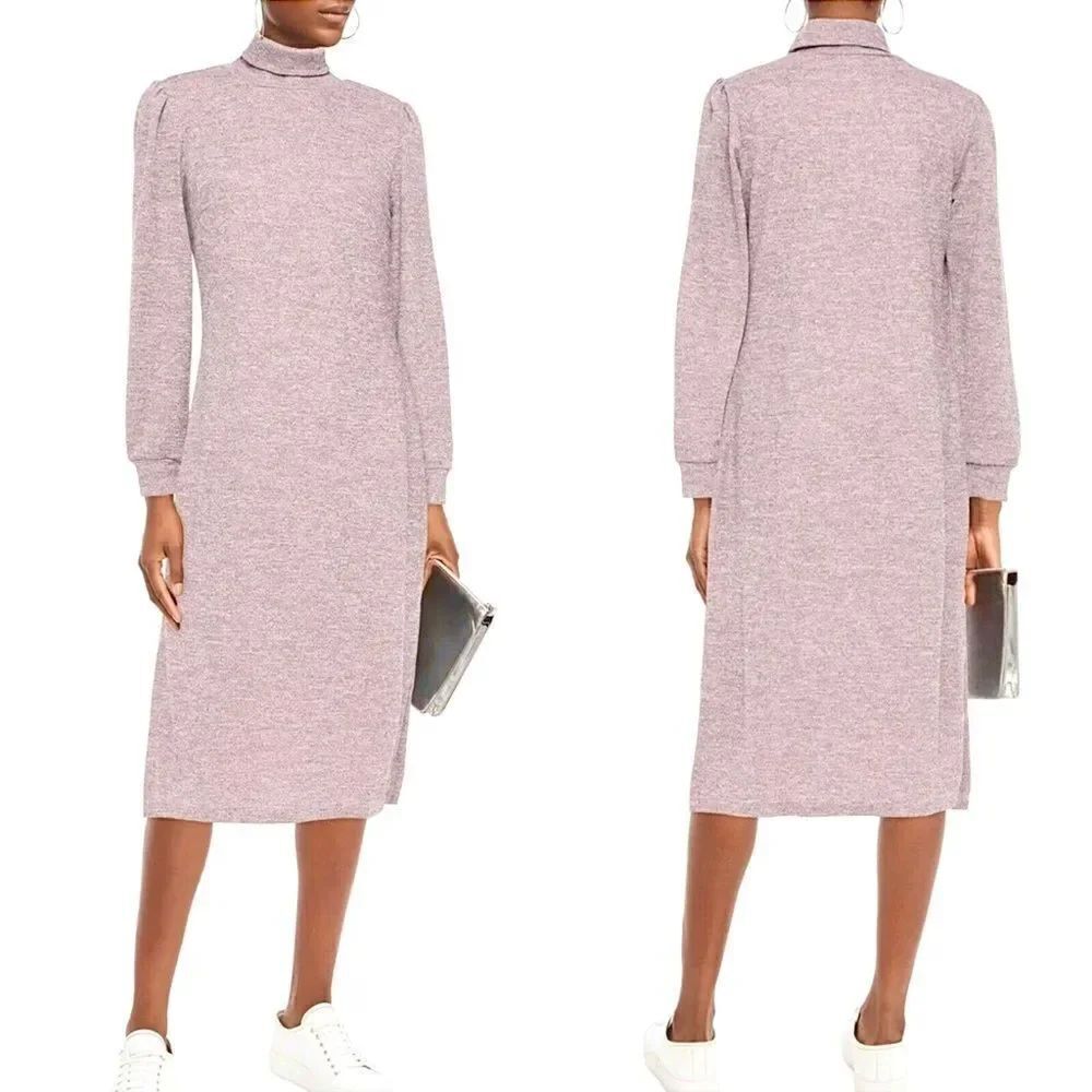 Walter Baker Monika Metallic Silver Gray Turtleneck Midi Dress Sz L